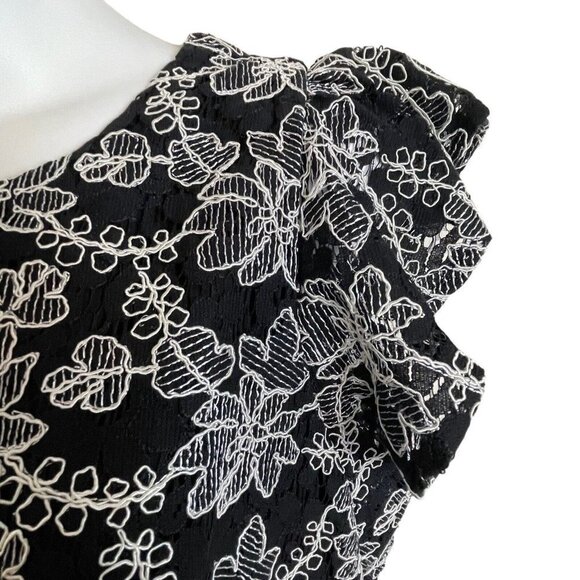 Ann Taylor Black White Sheath Dress Size 8 Tall Eyelit Floral Embroidered - Picture 3 of 8